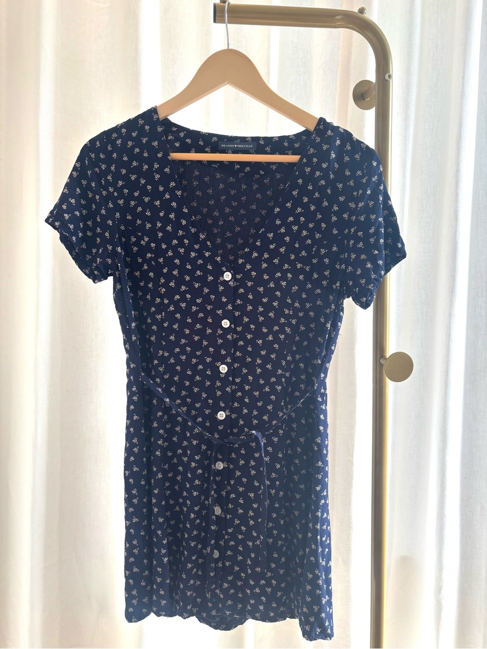 Brandy Melville Navy Mini Dress with Cream Floral Pattern